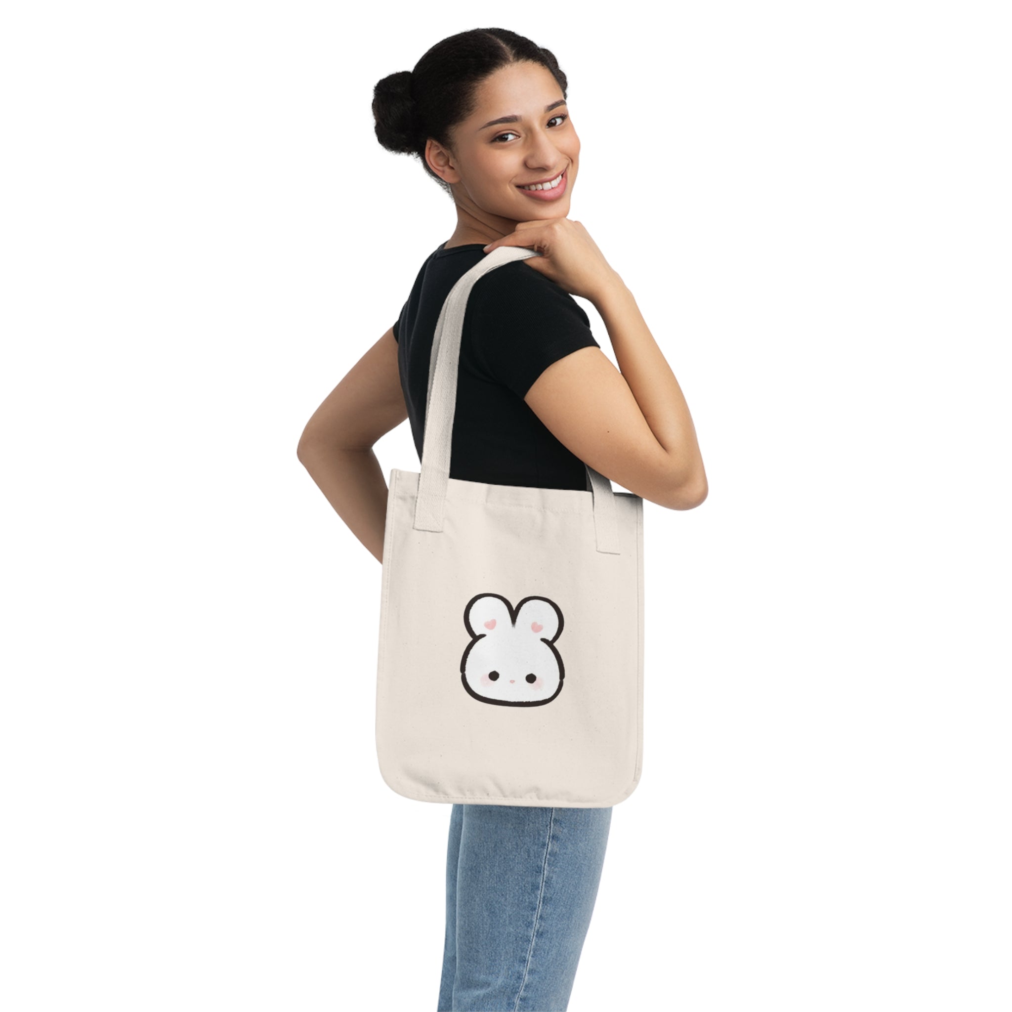 Cute Kawaii Bunny Tote Bag - Organic Canvas Grocery & Everyday Shopper